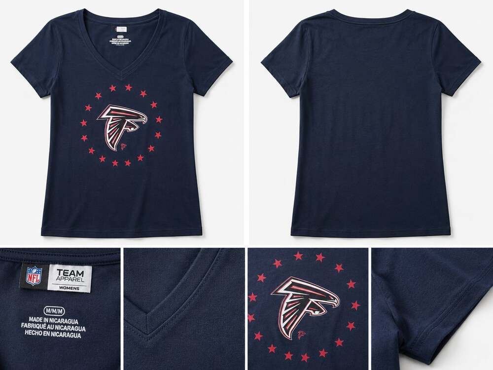 Team Apparel Atlanta Falcons Women's V-Neck Shirt Navy Size M NFL Football